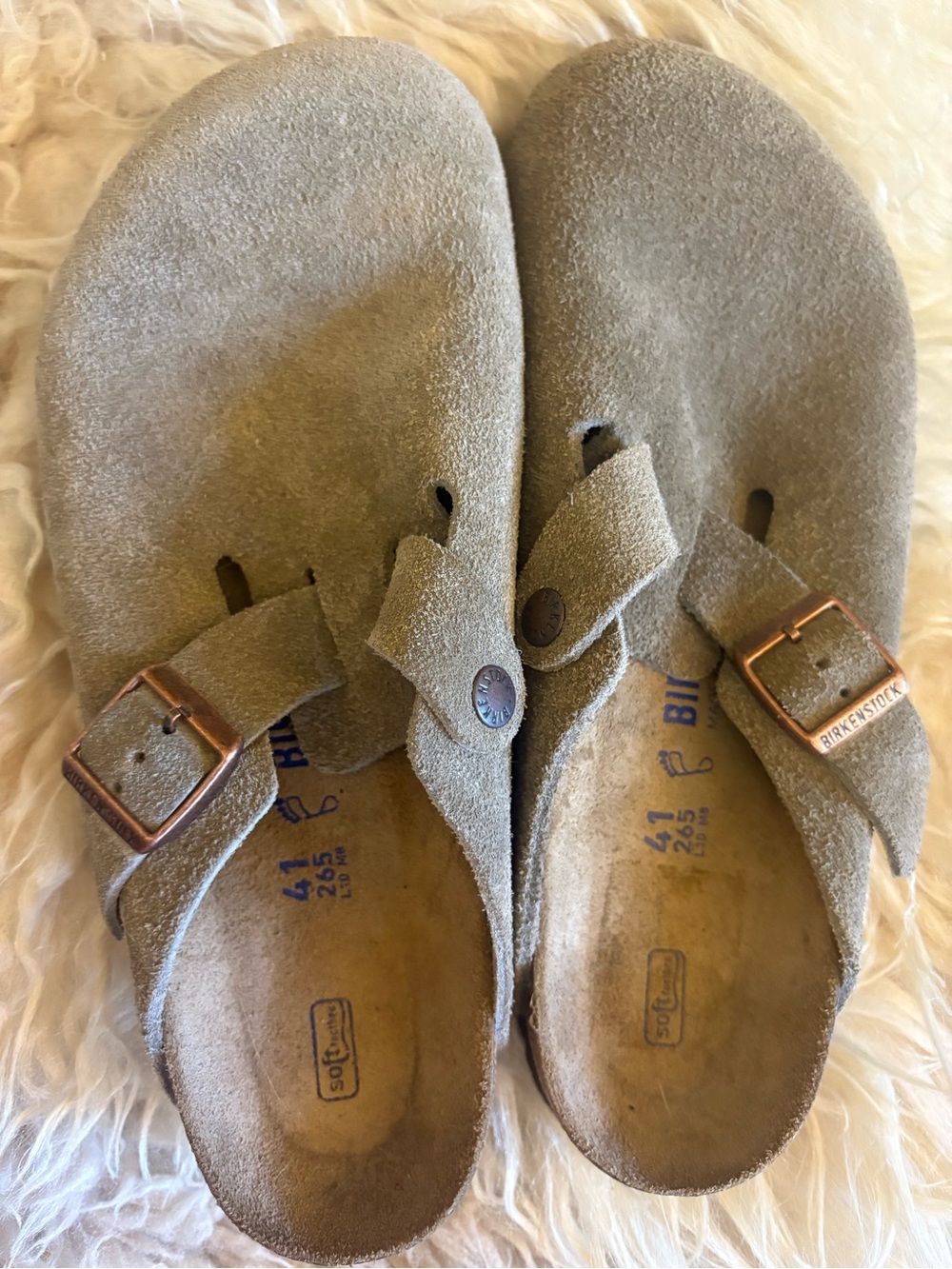 Birkenstock Boston Taupe Suede Clogs EU 41 US 10 Adjustable Buckle Comfort Shoes